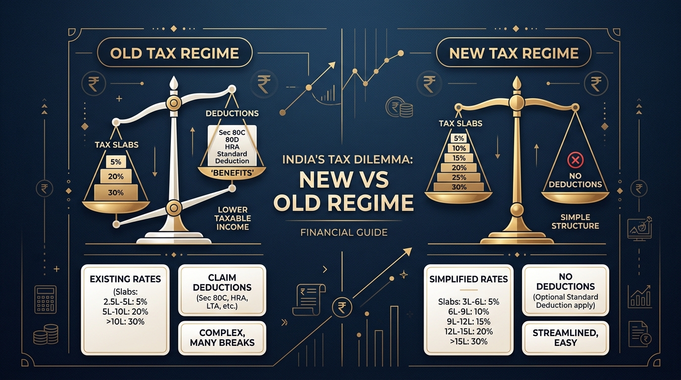 New Tax Regime vs Old Tax Regime Slabs and Deductions Comparison Infographic